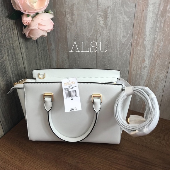 Michael Kors Selma Med TZ Satchel Optic White Gold - Picture 4 of 8